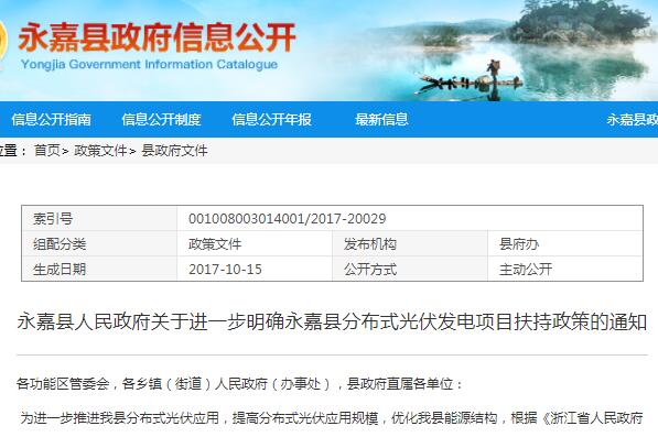 永嘉光伏补贴政策文件解读